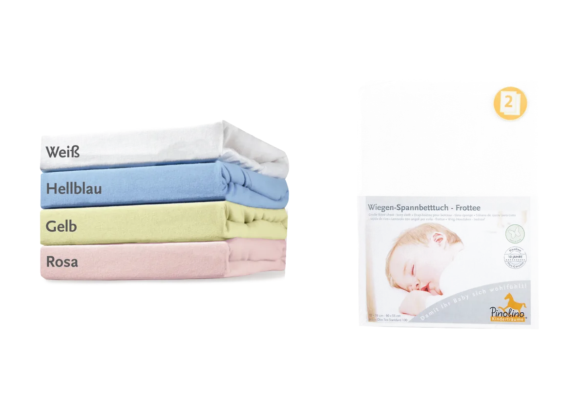 Pinolino Stretchy Ssheet for Cradle, Bedside Crib and Pram 2 pcs. , Terry / White - image 1