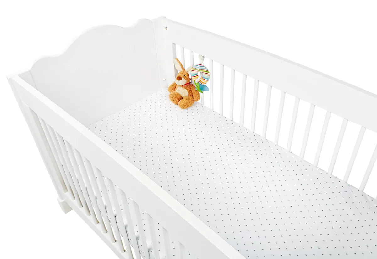 Pinolino Fitted sheets for cot beds in twin pack 'Sternchen', jersey, grey and plain white - image 1